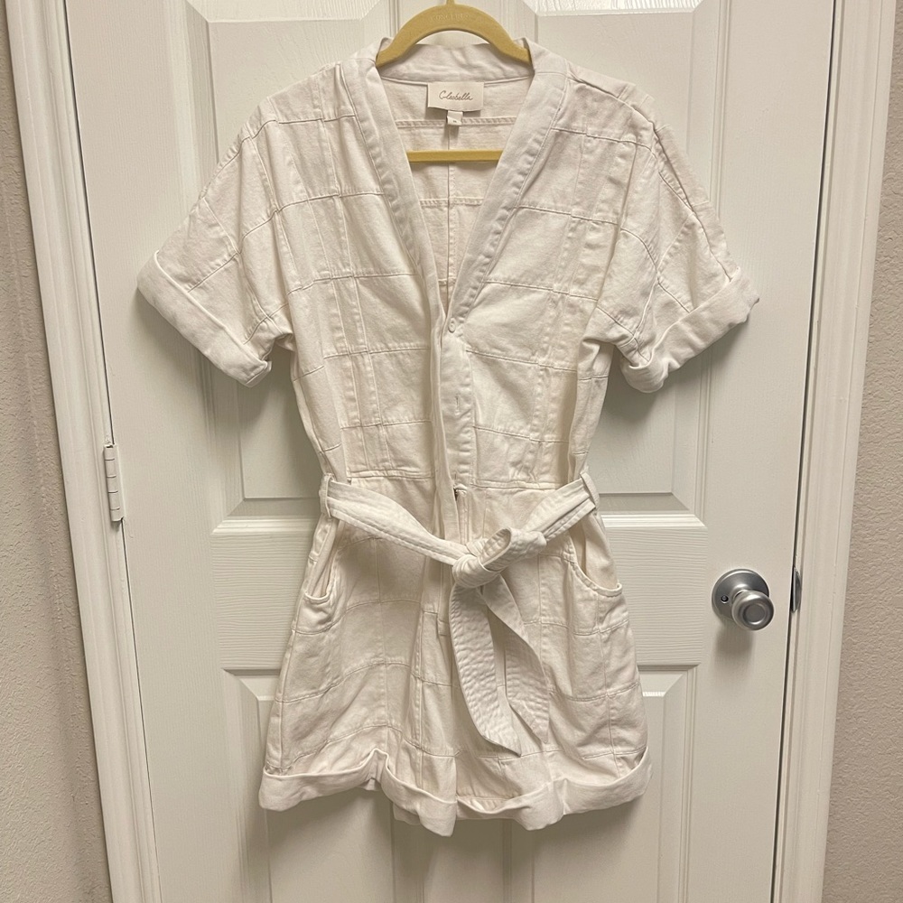 Cleobella White Denim Patchwork Romper - image 1
